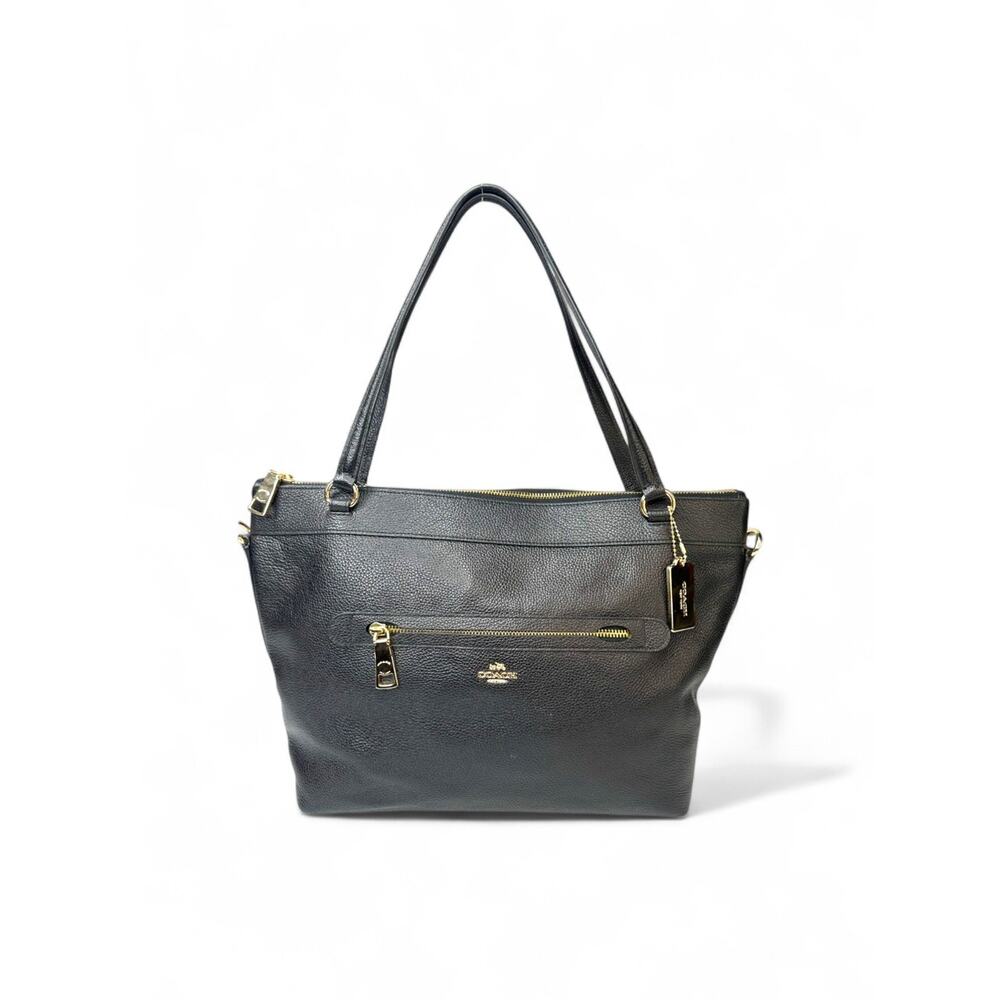 Coach Gallery Taylor Tote Black Pebbled Leather Zip Top Shoulder Bag